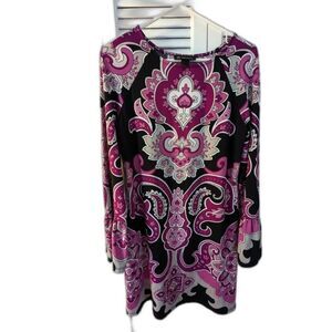 INC International Concepts Dress Womens M Purple Bodycon 60s/70s Vibe Medallion